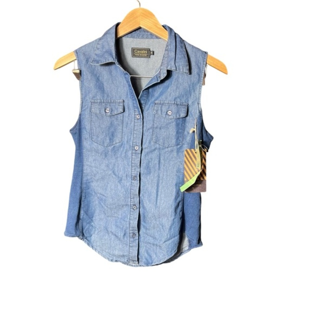 Cavalini Women’s Denim Like Shirt Sz PXL‎ Sleeveless Button